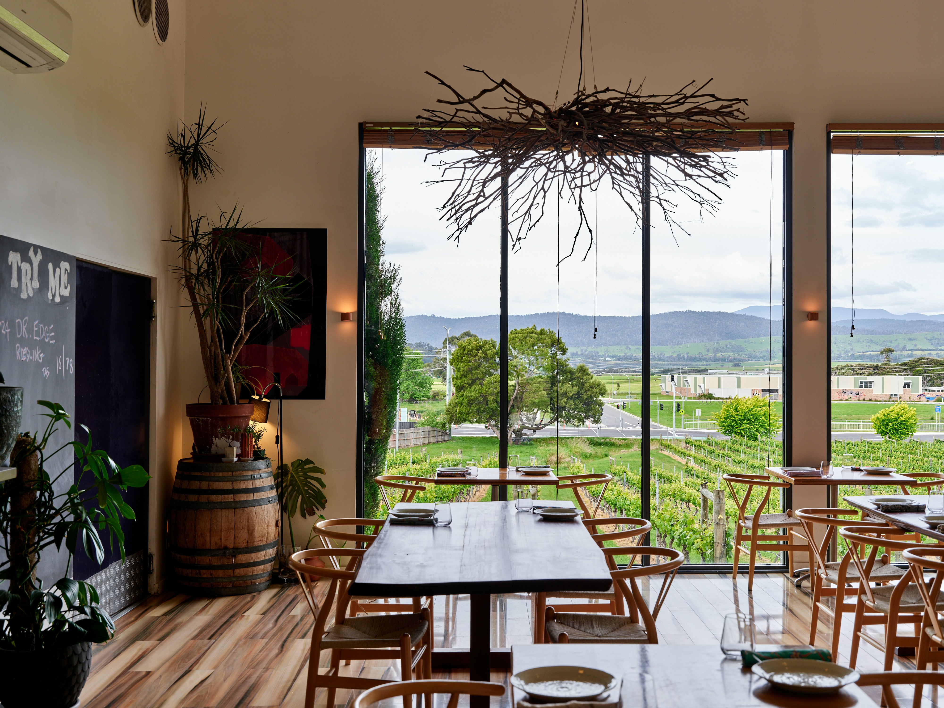 An Australian winery dining room with vineyard views